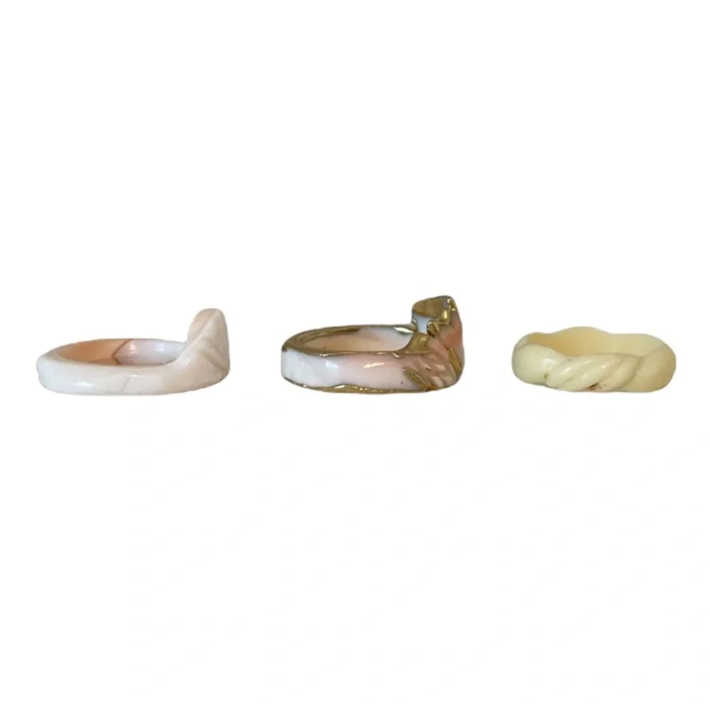 Mother of Pearl Abalone Shell Bracelet & Rings Set Vintage Jewelry Lot Set